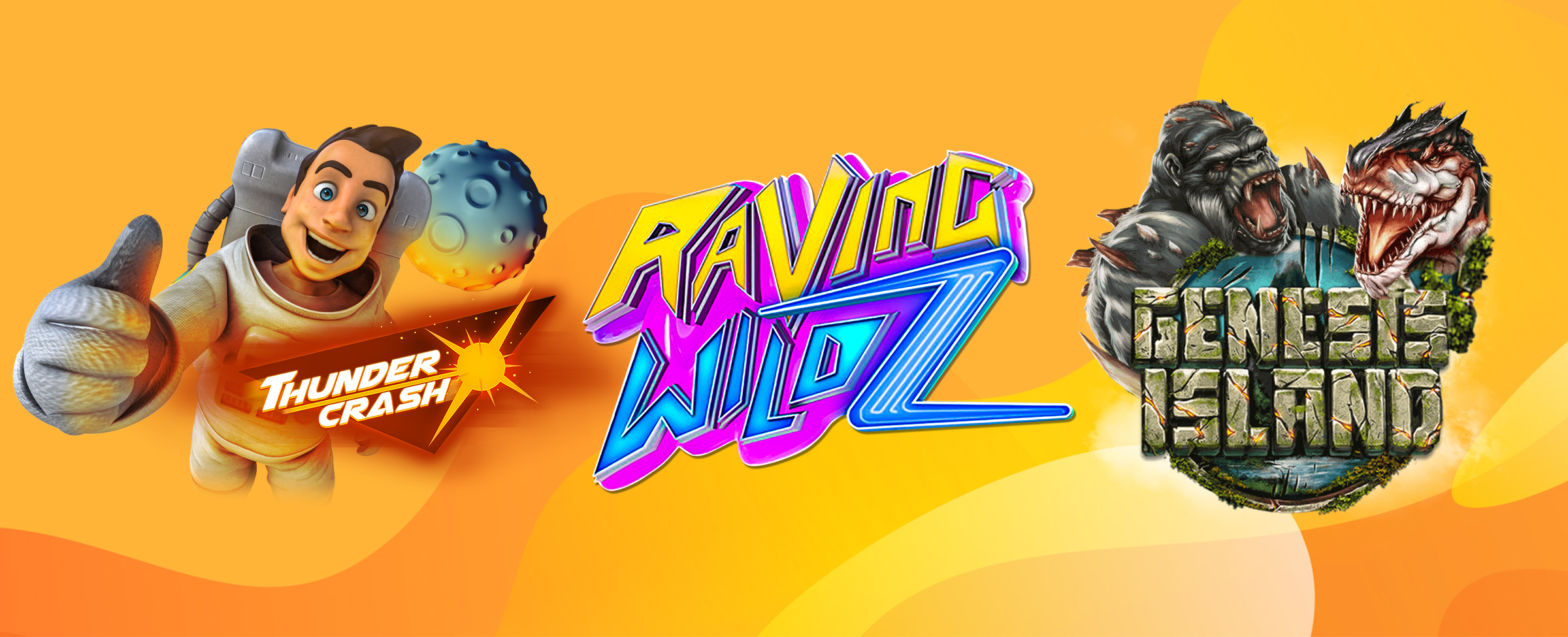 Now onto some of our most popular new slot games at SlotsLV: Thundercrash, Raving Wildz, and Genesis Island. Time to turn the adventure up to 10! 
