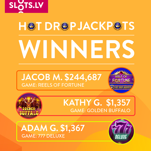 Our three recent SlotsLV Hot Drop Jackpot winners!