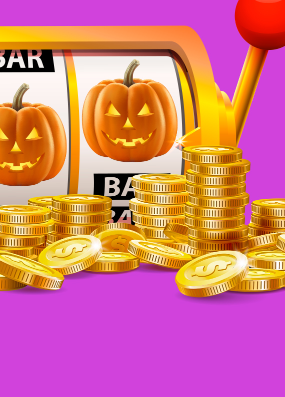A Halloween-themed slots reel featuring scary orange pumpkins