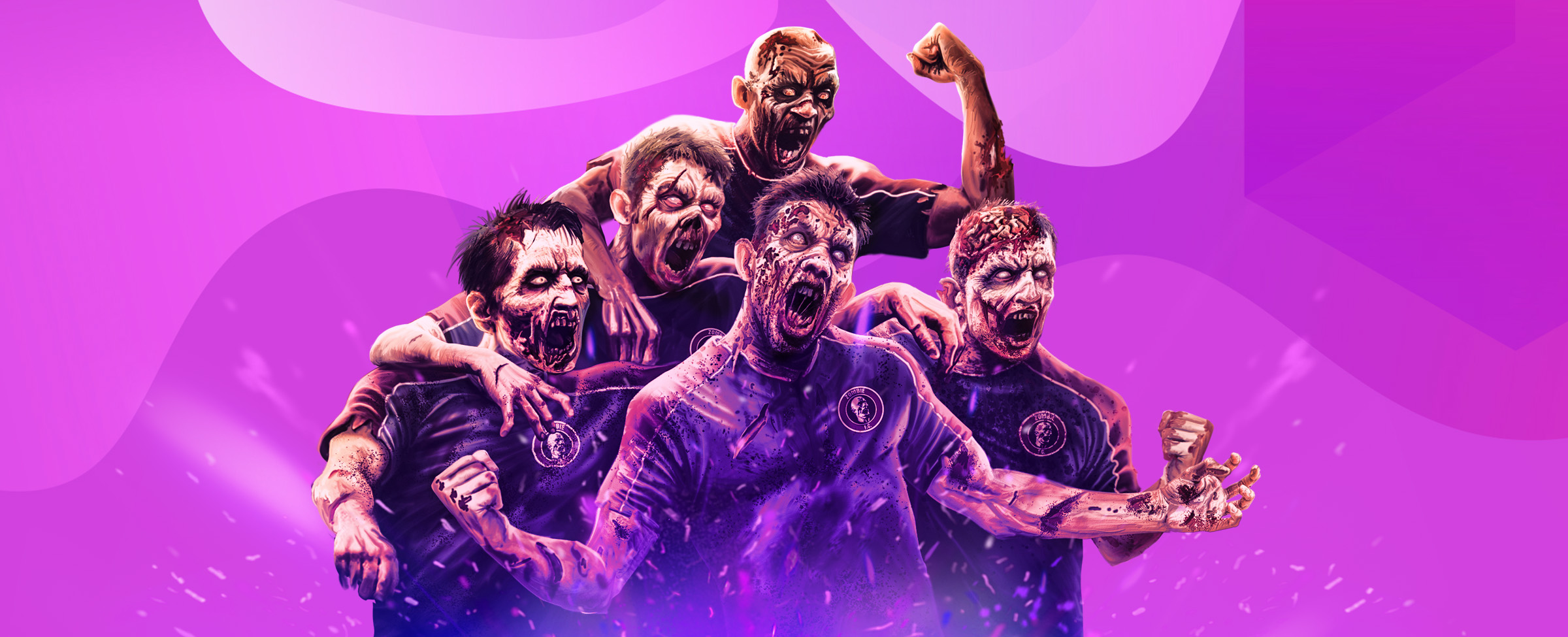 Five zombie soccer players from Zombie FC slot at SlotsLV yelling as they cheer on a slots win