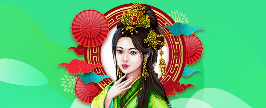 An illustrated Southeast Asian girl dressed in traditional garb, is seen standing in front of traditional cultural icons, set against a green background.