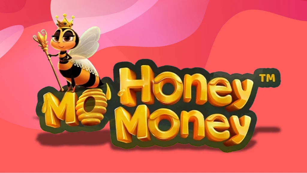 With a pink background, there’s a queen bee standing with a scepter over yellow text that says “Mo Honey Money,” and it’s all on a pink background.