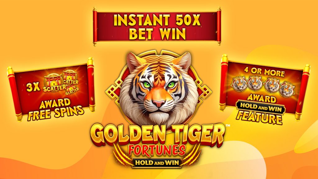 Golden Tiger Icon on the center, with the text: GOLDEN TIGER FORTUNE below. On top, it reads INSTANT 50X BET WIN